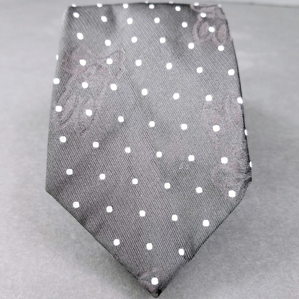 Psycho Bunny Robert Godley Mens Black Silk Polka Dot Skull Logo Tie